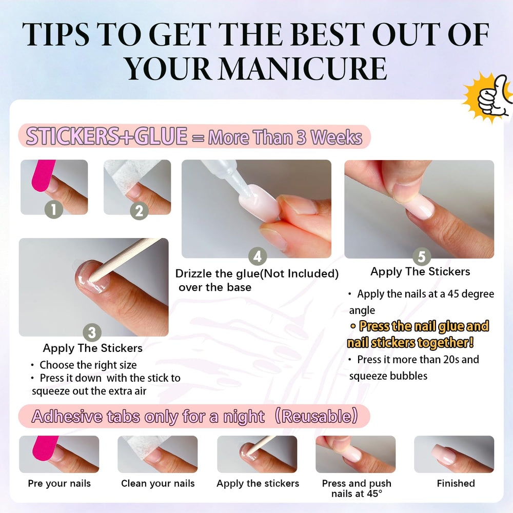 KQueenest application step showing glue use for longer wear and secure adhesion