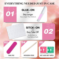 KQueenest application kit with glue, tabs, file and cuticle stick for easy application