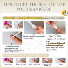 KQueenest press-ons applied with adhesive, quick secure salon-style result