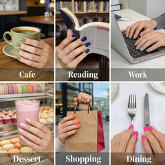 KQueenest nails styled on a desk to illustrate casual lifestyle and ready-to-wear convenience