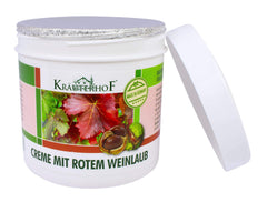 Krauterhof label ingredient list detail showing horse chestnut and red vine extracts