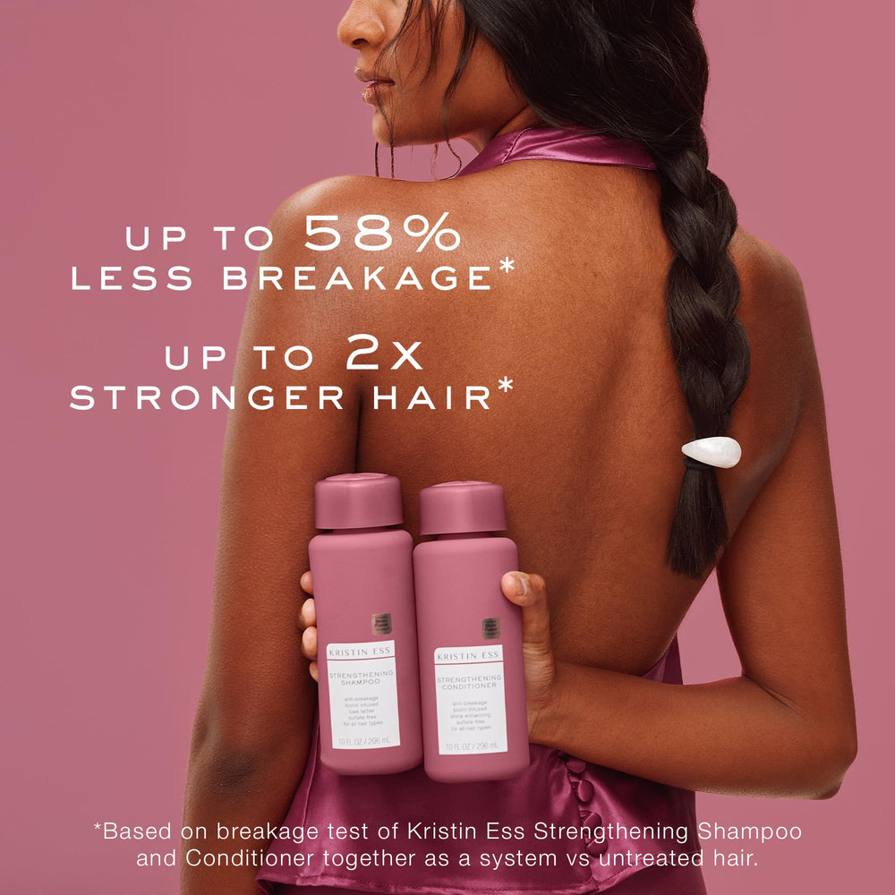 Kristin Ess shampoo in hand showing real-world size and scale