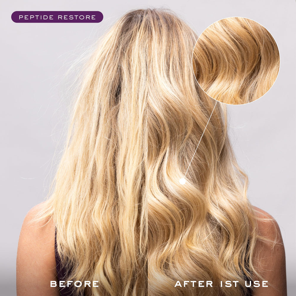 Kristin Ess before-and-after ends illustrating improved smoothness and strength benefit