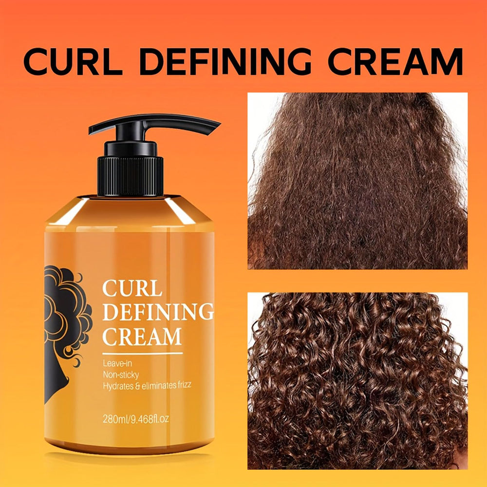 Krmspe cream applied to damp curls, shows frizz control and enhanced definition