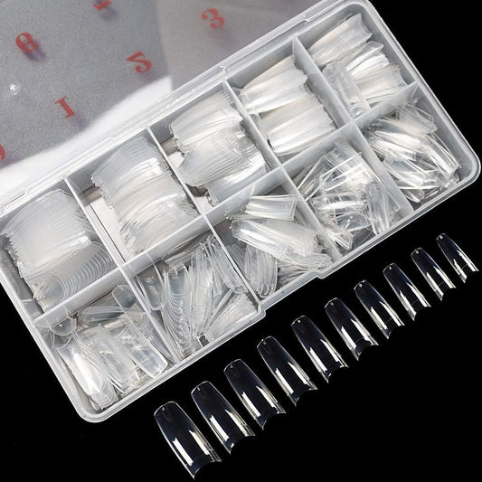 krofaue front box of 500 clear tips showing organized compartments and easy selection benefit
