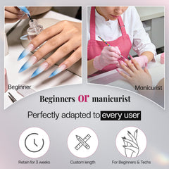 krofaue stylist applying a tip showing secure glue-on application