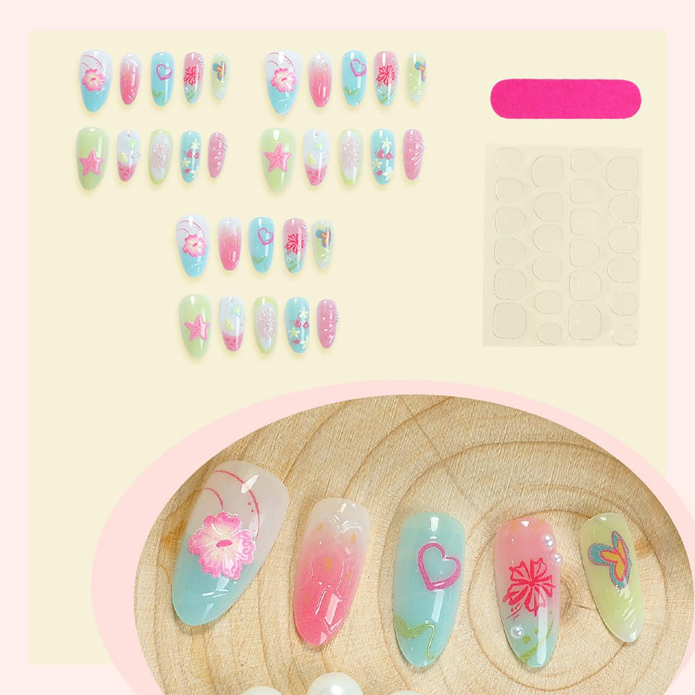 KRTBKR almond-shaped nails laid out to show 12 sizes offering easy size matching