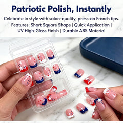 KTAABTR close-up of red blue white French-tip stars highlighting detailed glossy finish