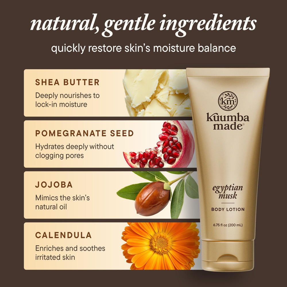 Kuumba Made lotion on hands during application for quick non-greasy hydration