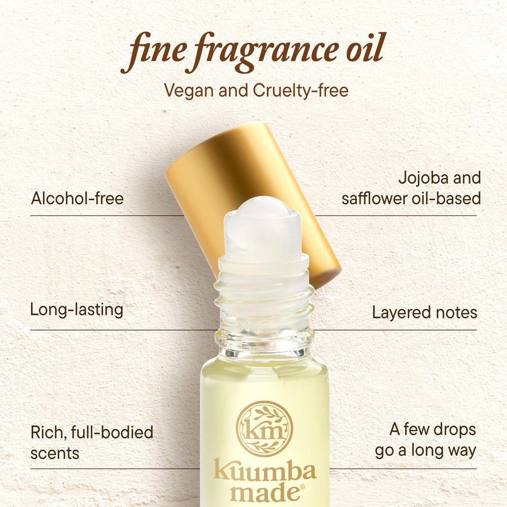 Kuumba Made product label showing wind dancer notes and vegan cruelty-free benefit