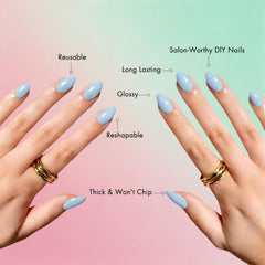 KXAMELIE nail glue, jelly tabs and tools arranged for easy application