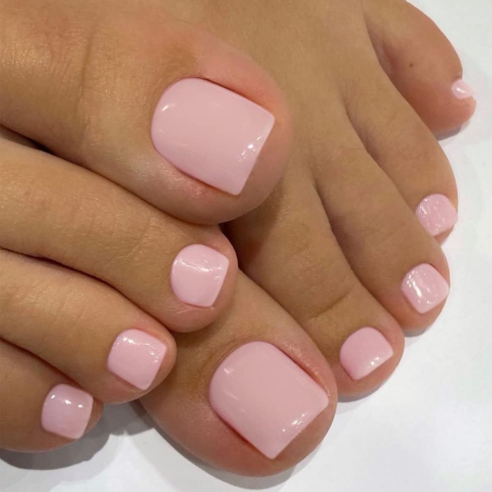 KXAMELIE front packaging showing set of baby pink press-on toenails benefits quick polish