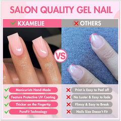 KXAMELIE hand model displaying short square nails for realistic size and styling benefit