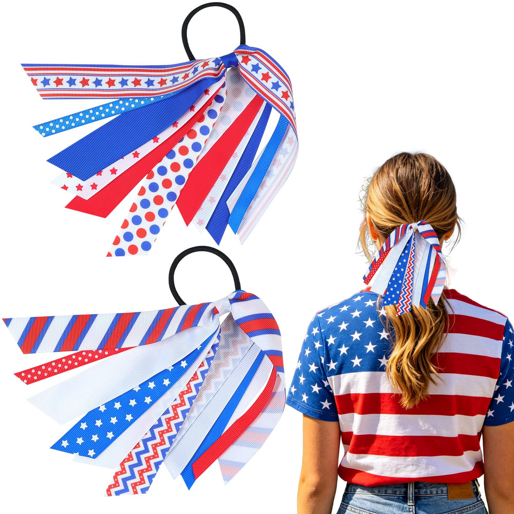 Kxepoc front view packaging showing patriotic hair ties and clear branding benefit: gift-ready