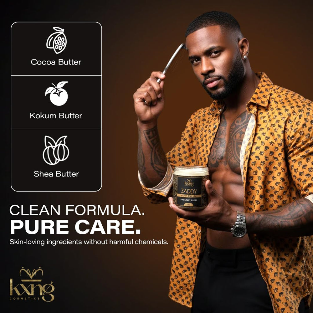KXNG Cosmetics close-up shea swirl highlighting rich butters for intense skin nourishment
