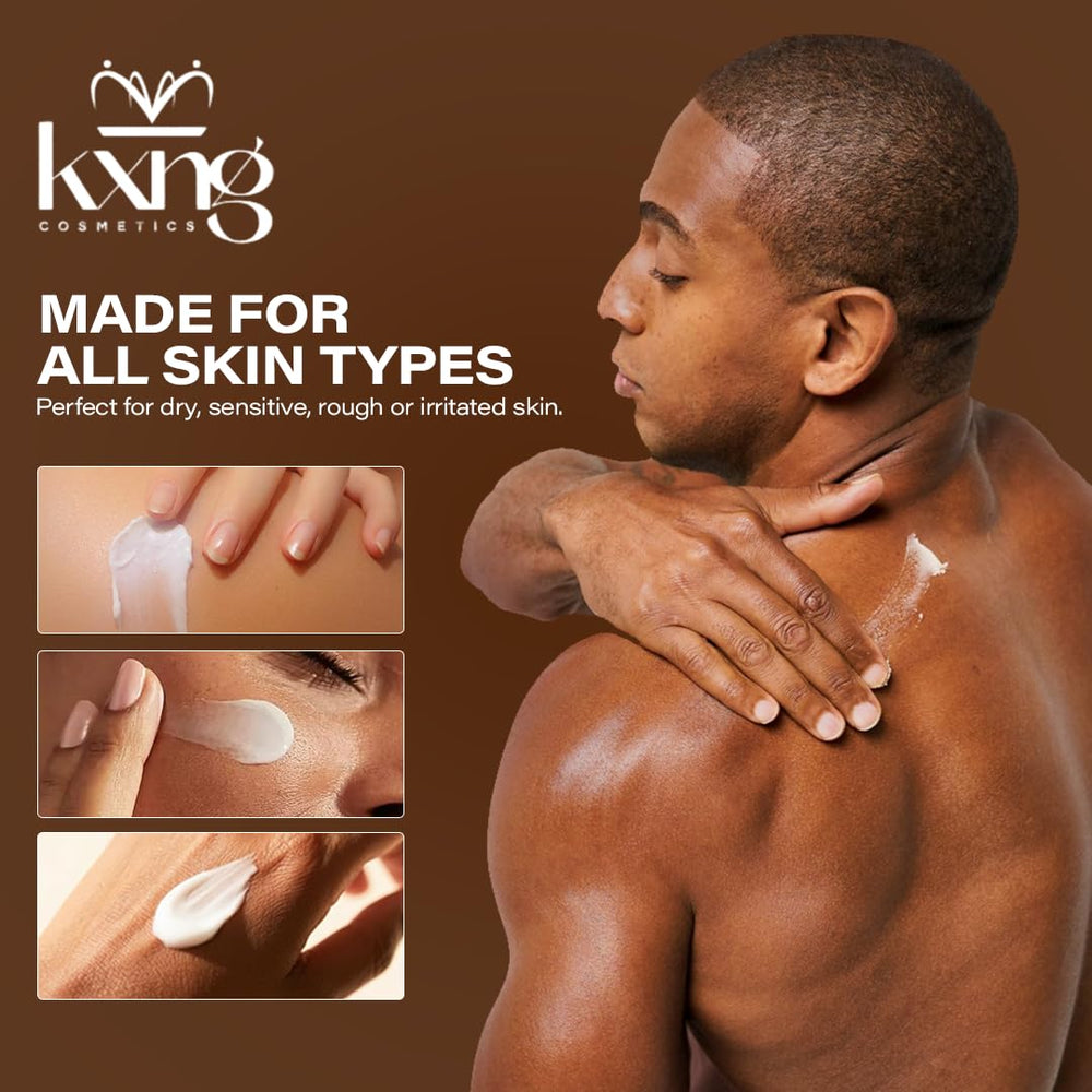KXNG Cosmetics used on feet and elbows reducing roughness and restoring smooth skin
