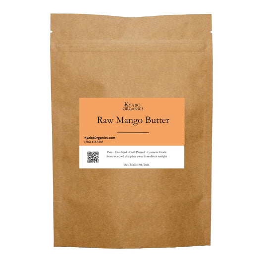 Kyabo mango butter front container showing bulk packaging and ingredient clarity