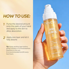 KYDA skin after application displaying subtle golden sheen and hydration