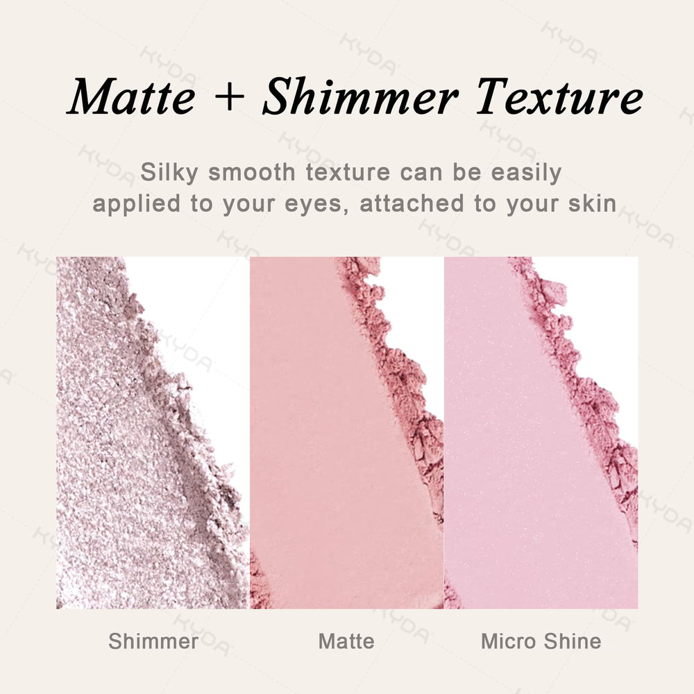 KYDA swatches on skin showing matte and shimmer payoff and blendability