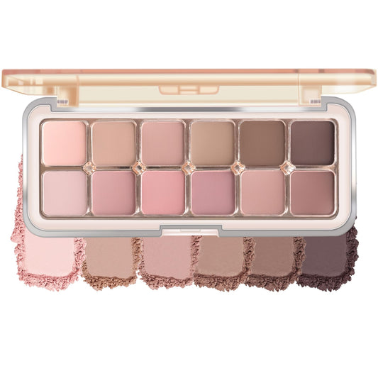 KYDA palette front open showing 12 grey-pink shades and case for easy selection