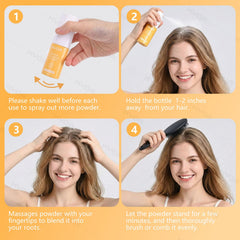 KYDA dispensing powder onto fingertips for targeted scalp coverage