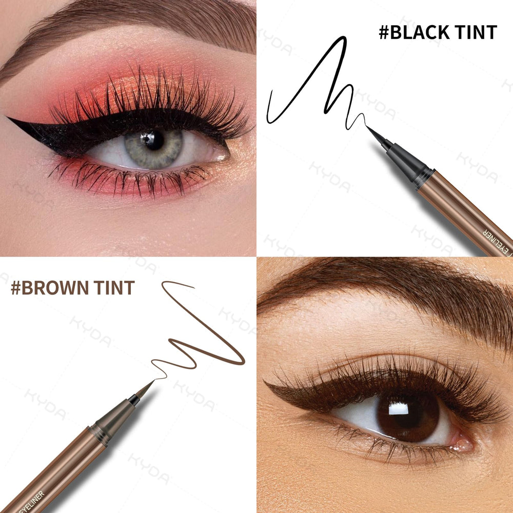 KYDA swatches black and brown demonstrating rich matte pigment payoff