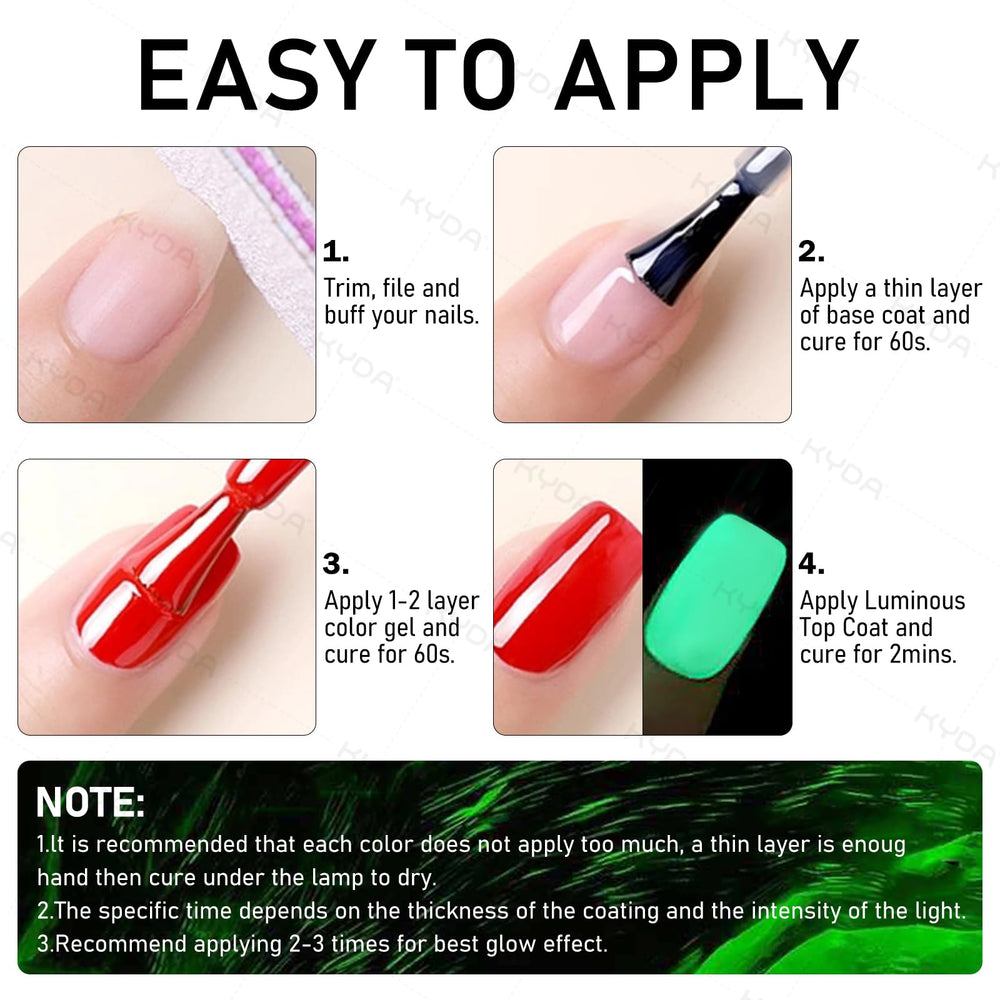 KYDA top coat on decorated nail protecting designs with luminous accent