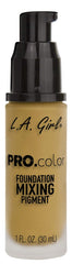 L.A. Girl pigment mixed into foundation on palette, demonstrates customizable shade benefit