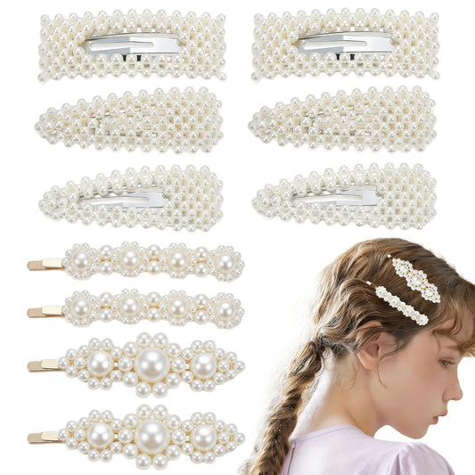 LÉ ÉCLAT front view of ten pearl clips showing set variety and styling options