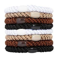 L. Erickson front packaging showing brown hair ties and 8-pack convenience