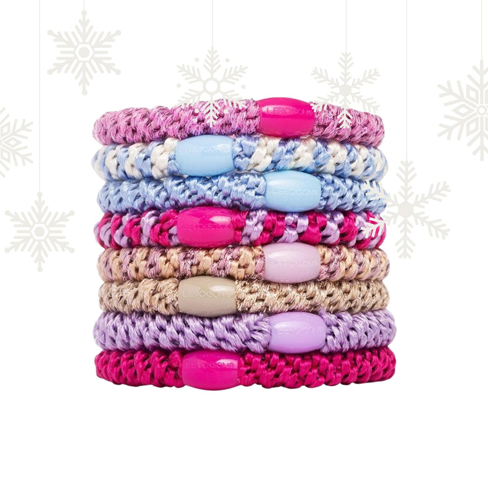 L. Erickson front pack showing pastel hair tie assortment and convenience