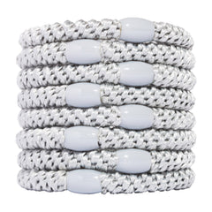 L. Erickson front packaging view showing eight silver hair ties and brand for easy selection