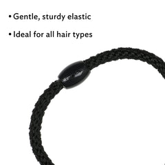 L. Erickson hair tie securing a low ponytail demonstrating gentle, crease-free hold benefit