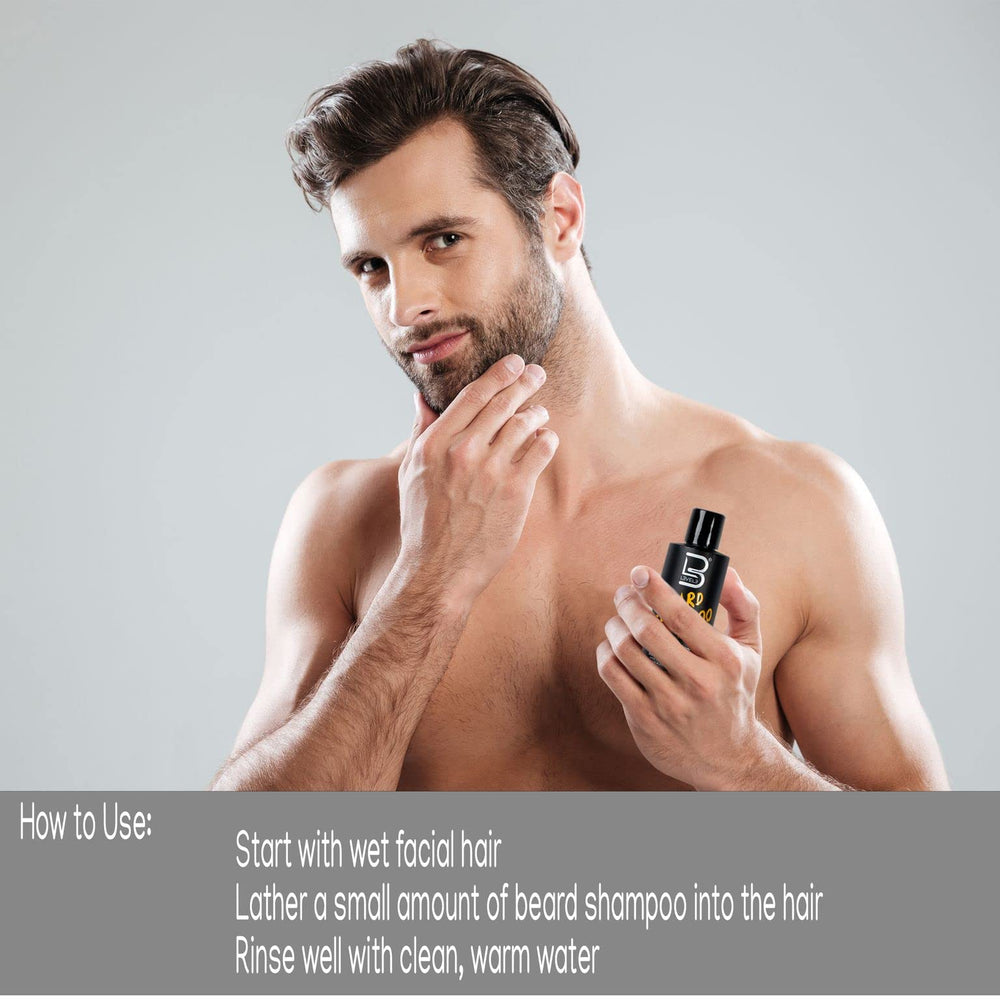L3 product in use on wet beard demonstrating cleansing and soothing benefit