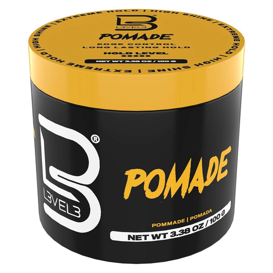 L3 pomade front jar showing clean branding and durable hold benefit