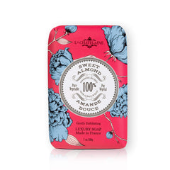 La Chatelaine front packaging showing sweet almond 7 oz bar and elegant wrap