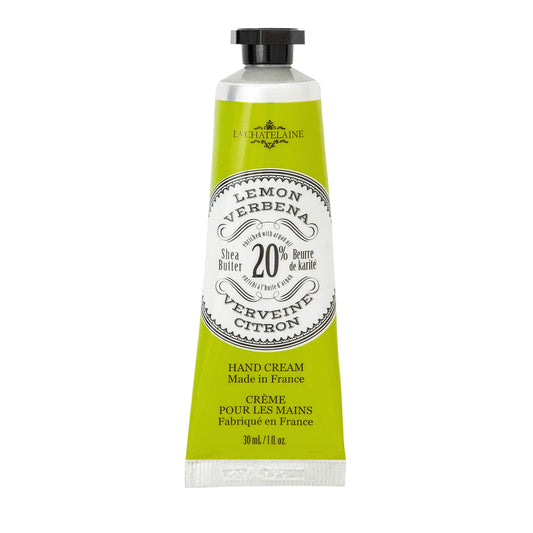 La Chatelaine front tube showing lemon verbena label and travel convenience