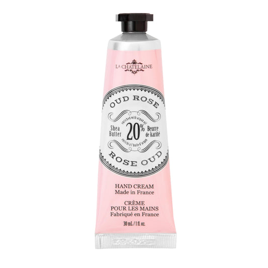 La Chatelaine front tube packaging showing Oud Rose scent and benefits