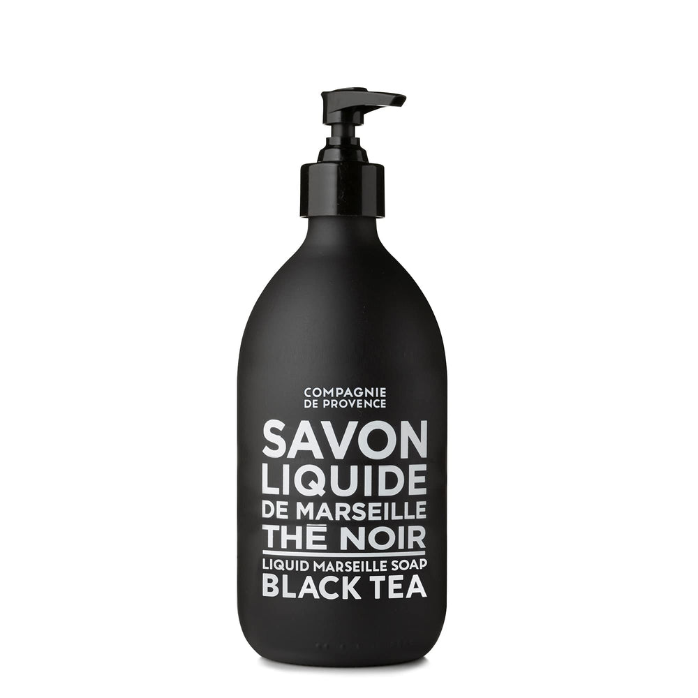 La Compagnie de Provence front packaging showing elegant glass bottle and pump benefit: premium presentation