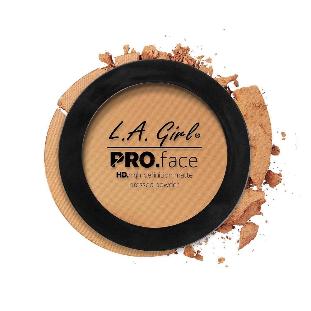 L.A. Girl compact front view showing packaging and shade True Bronze for easy identification