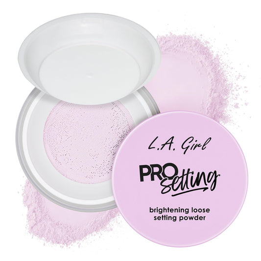 L.A. Girl purple loose powder jar front view showing compact packaging and pro finish