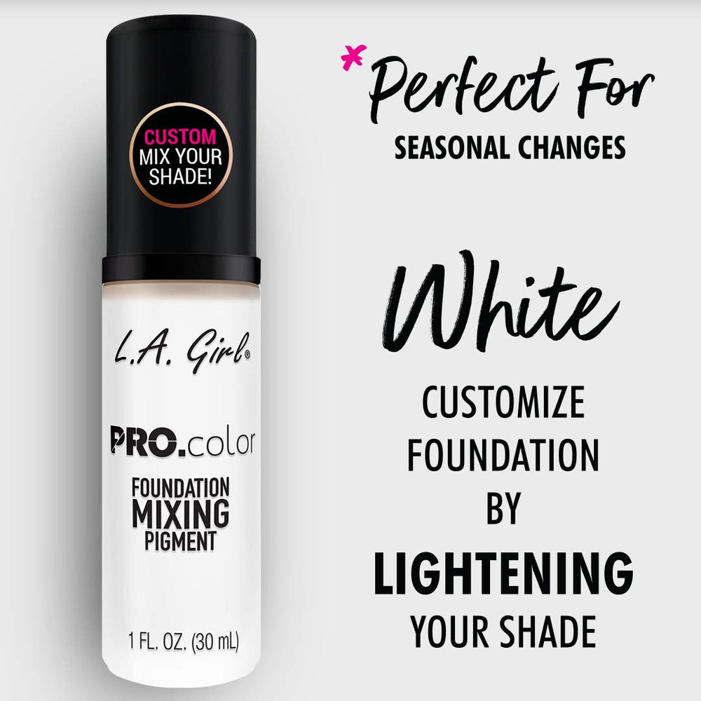 L.A. Girl white pigment label closeup showing formulation and ingredient clarity