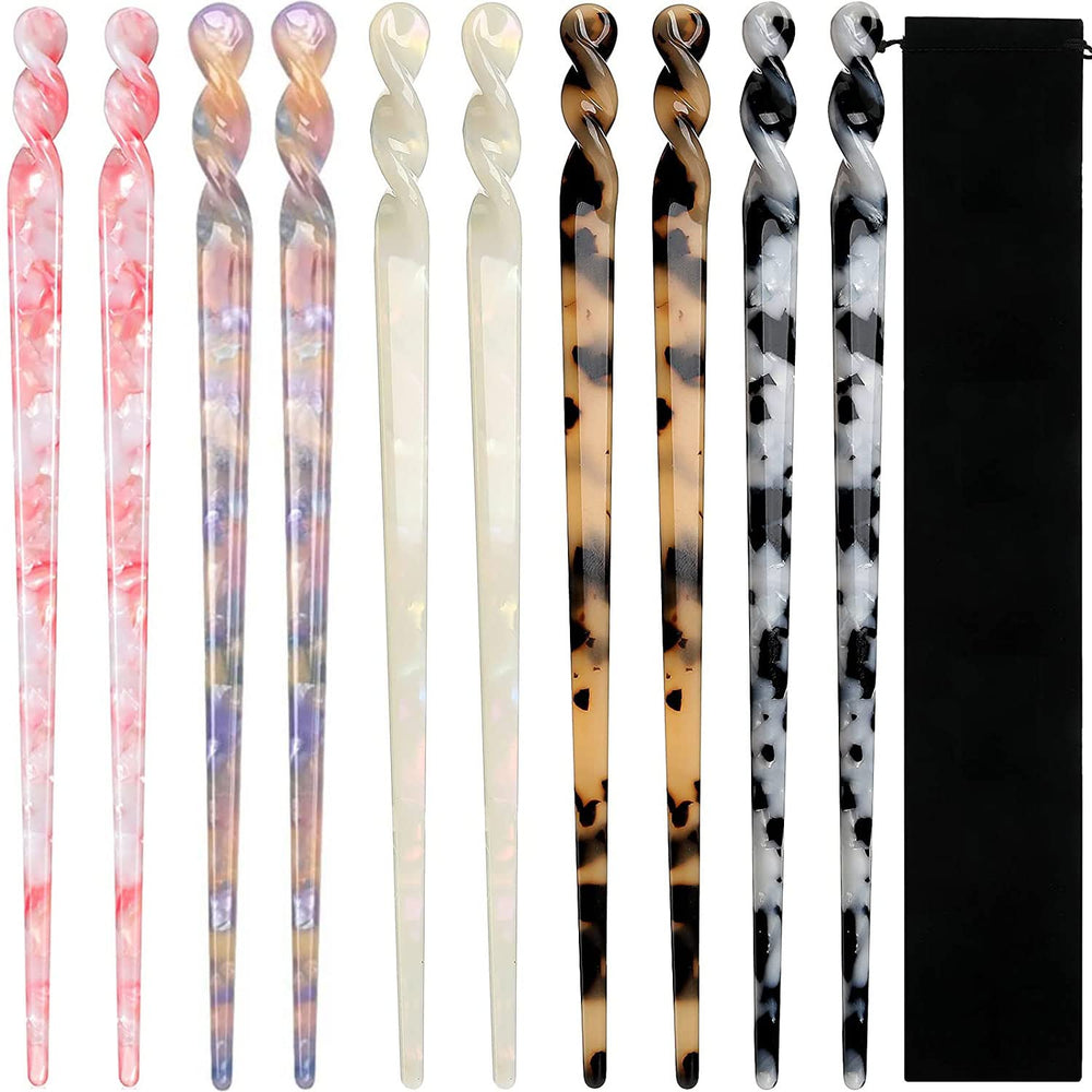 La Jolie Jasmin front view of ten acetate hair sticks, shows variety and elegant patterns