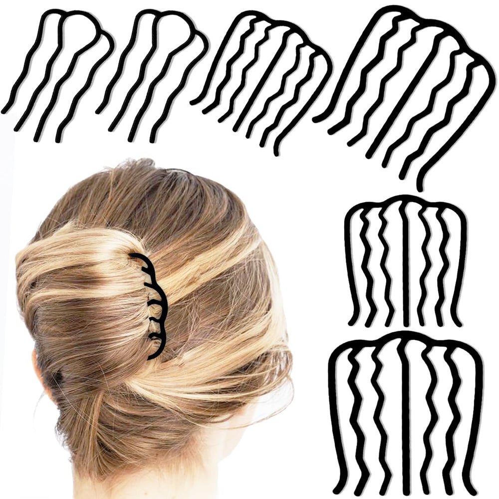 La Jolie Jasmin front view of six black metal side combs showing kit benefit of variety