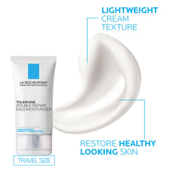La Roche-Posay kit staged in a travel toiletry bag for on-the-go barrier support