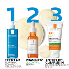 La Roche-Posay bottle on bathroom counter in lifestyle scene suggesting daily use benefit