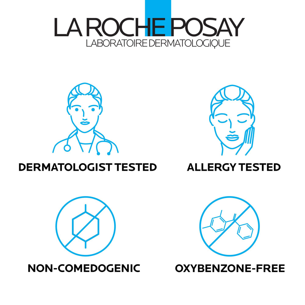 La Roche-Posay 40ml tube next to common items showing travel-friendly size