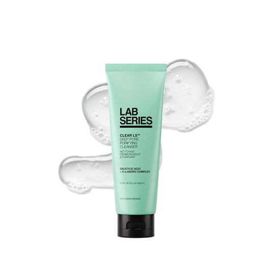 Lab Series front tube image showing clear gel cleanser and branding benefits