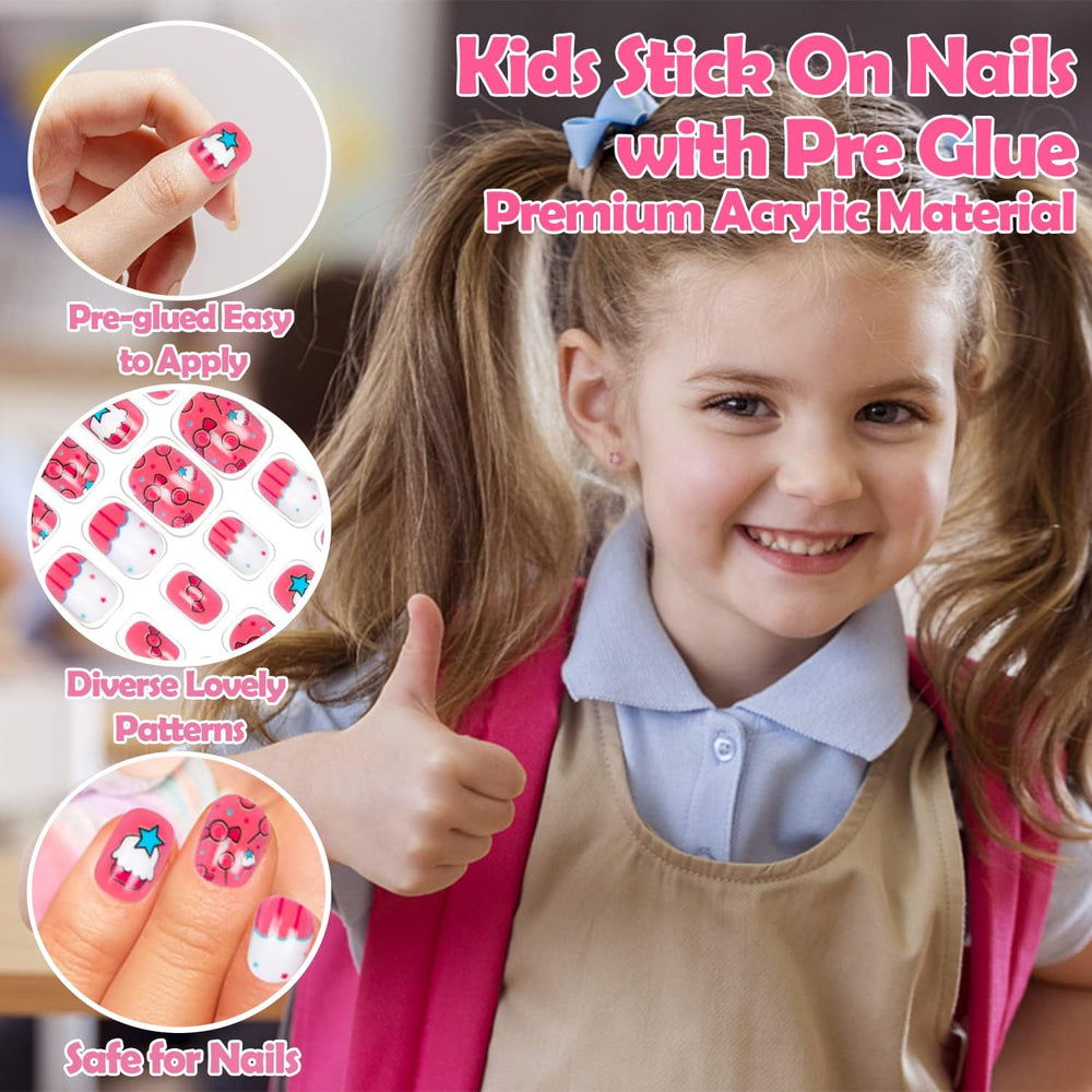 Labeol press-on nails on child's hands demonstrating easy, safe application