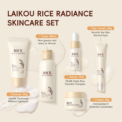 LAIKOU rice ingredient display emphasizing fermented rice extract for hydration